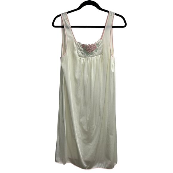 Romantic Vintage Slip Dress Vassarette Ivory Nylon‎ Floral Soft Girl L - Picture 1 of 7